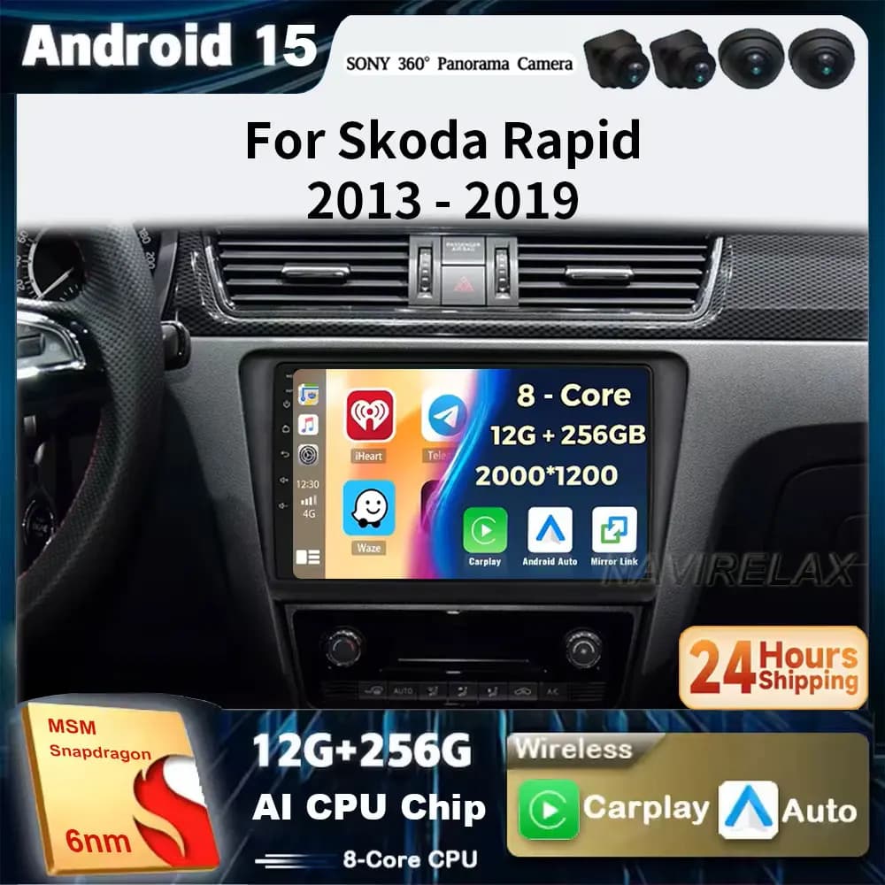 Android 15 Carplay Autoradio Per VW Skoda Rapid 2013 2014 2015 2016 2017 2018 2019 Seat Toledo 2015 - 2018 GPS Multimedia Stereo