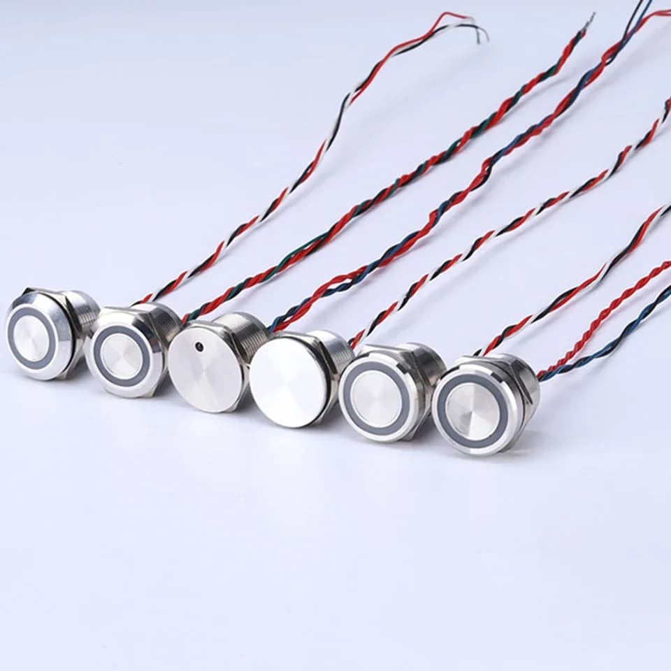 2026 Interruttore a pulsante tattile impermeabile da 22 mm 12V/24V con luce ad anello IP68, a testa piatta, momentaneo, in acciaio inossidabile, piezoelettrico