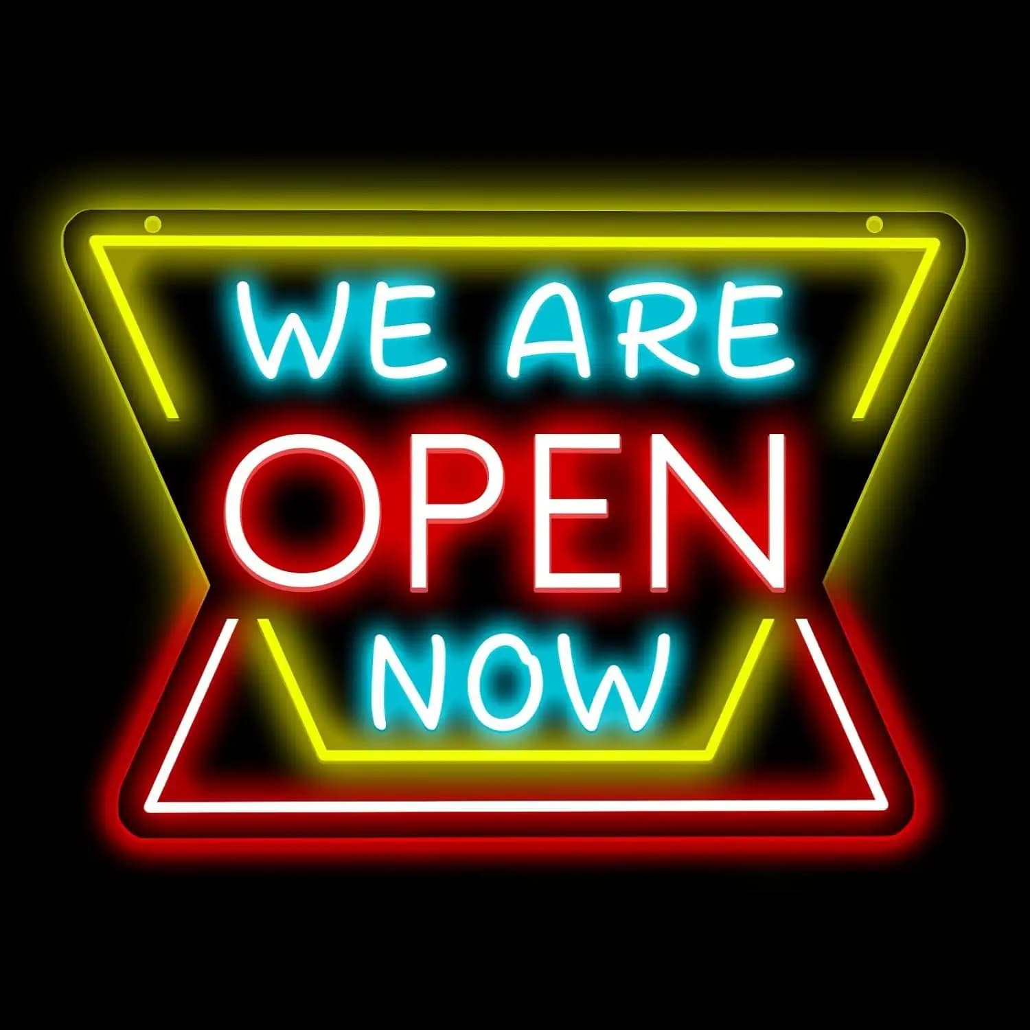 Insegna al Neon 'We Are Open Now' con Luce LED Dimmerabile per Negozi, Bar, Saloni, Caffetterie, Ristoranti, Spazi Commerciali, Decorazione Murale