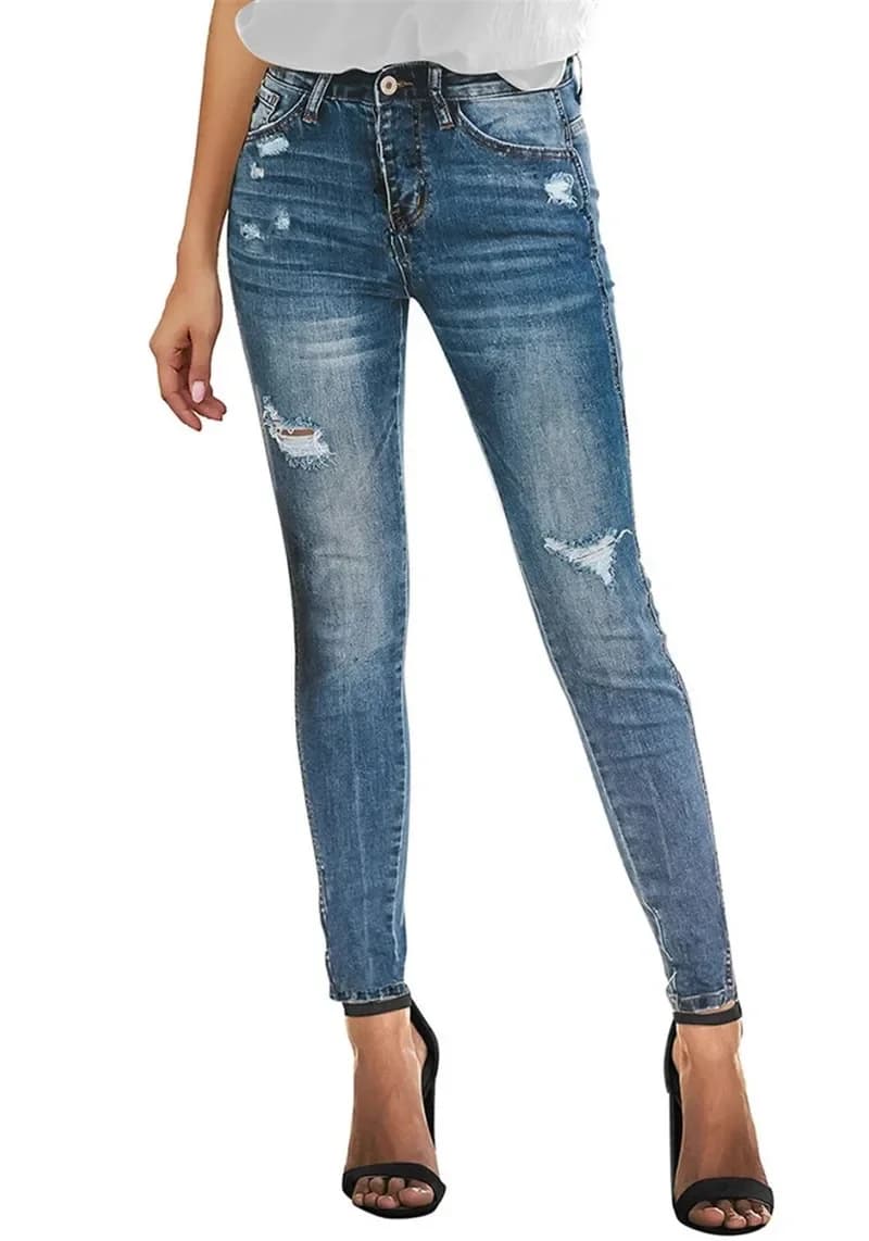 2024 New High Waist Jeans For Women Slim Stretch Ripped Distressed Denim Jean Bodycon Tassel Skinny Push Up Jeans Trousers Woman