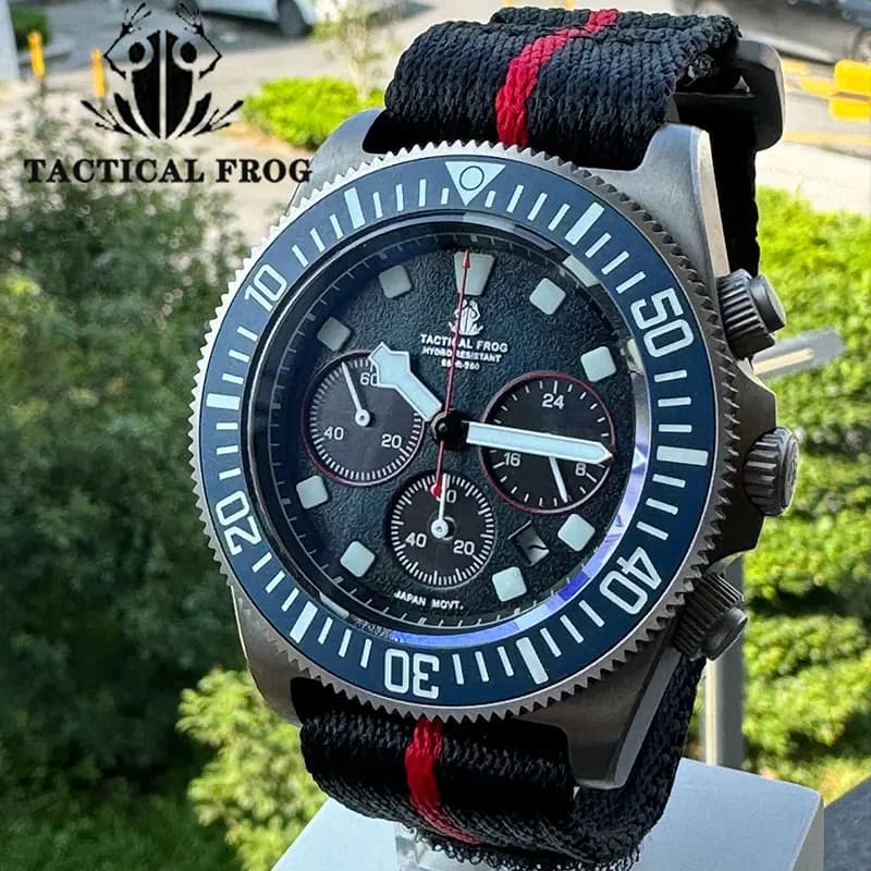 Orologio subacqueo tattico Frog FXD2 in titanio per uomo Cronografo VS75B Orologio con movimento al quarzo ad energia solare BGW9 Super luminoso 20ATM