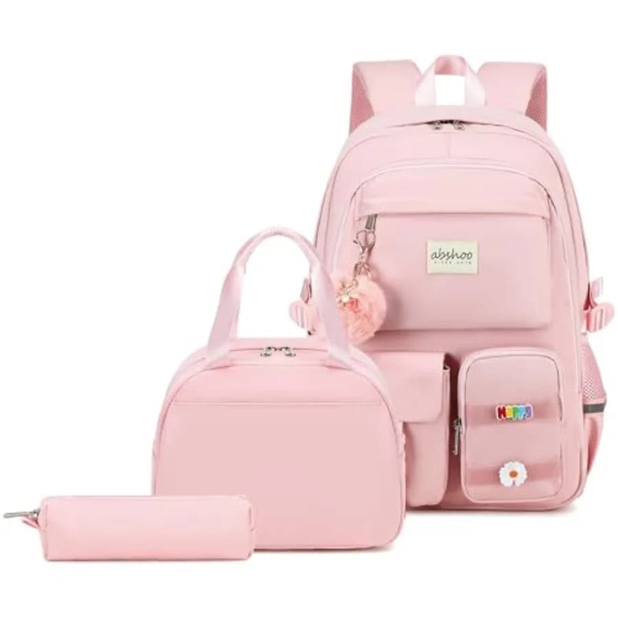 Zaino scolastico per ragazze con borsa per il pranzo, zaino da scuola per adolescenti, zaino da viaggio.