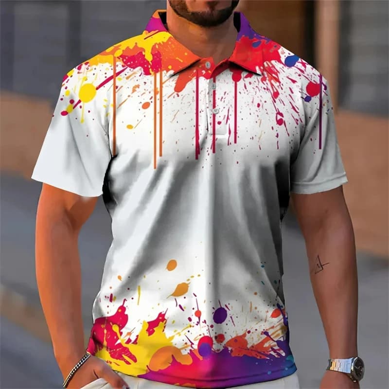 Camicie con risvolto stampate con graffiti 3d per uomo Polo casual estive Maglietta da golf con bottoni da uomo Top Abbigliamento maschile oversize