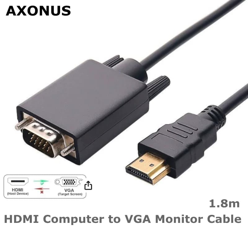 HDMI to VGA cable, 1.8 m gold plated from HDMI to VGA 1080p 60 HZ compatible for computer, desktop, laptop, PC, monitor,