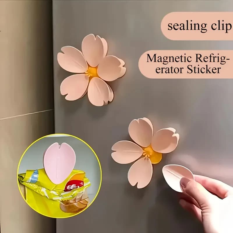 Sakura Shape Refrigerator Magnetic Clip, Petal Sealing Clip, Refrigerator Magnetic Sticker, Snack Clip, Floral Decoration