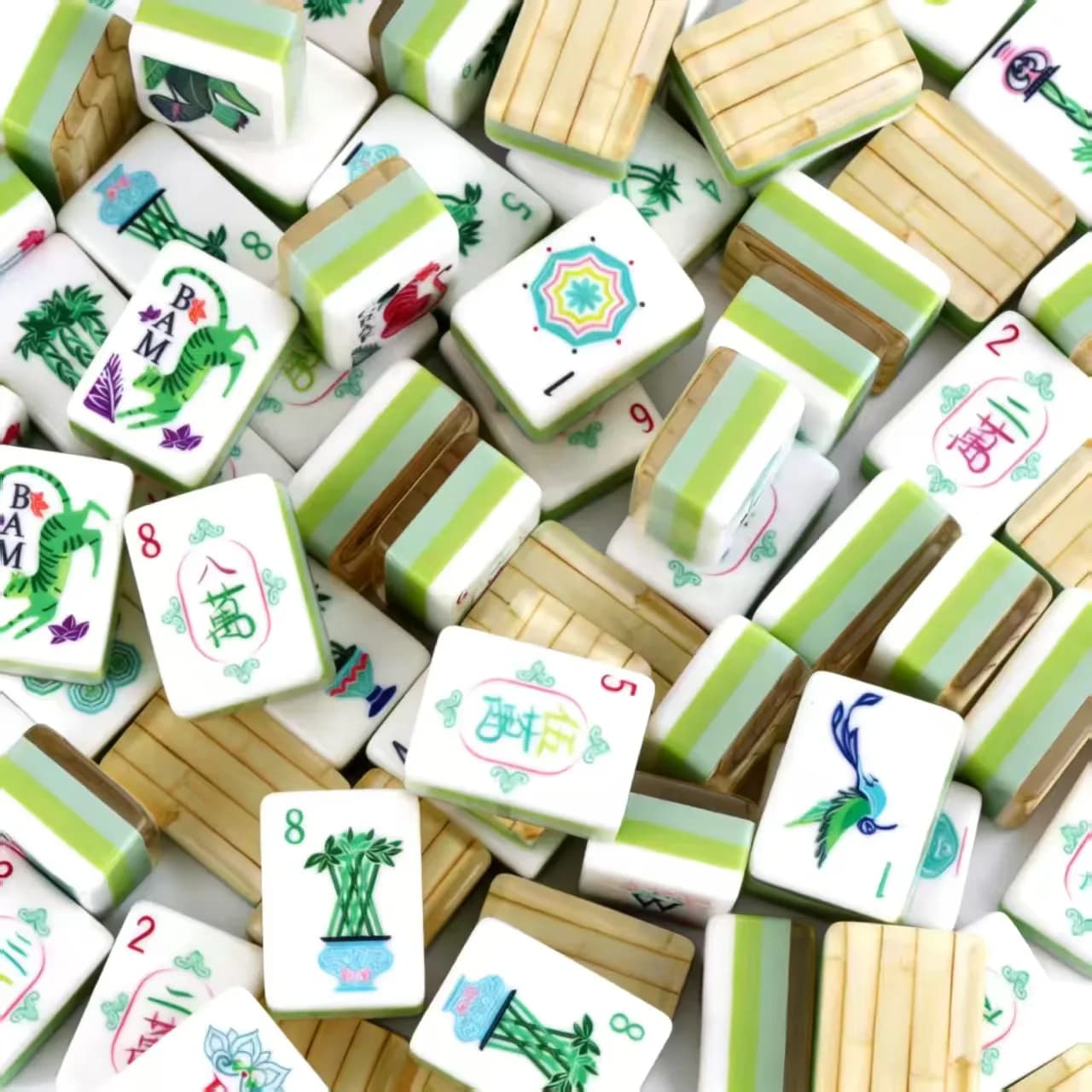 Best Selling American Mahjong Set, Green Bamboo Pattern Four-layer Portable USA Mahjong Tiles