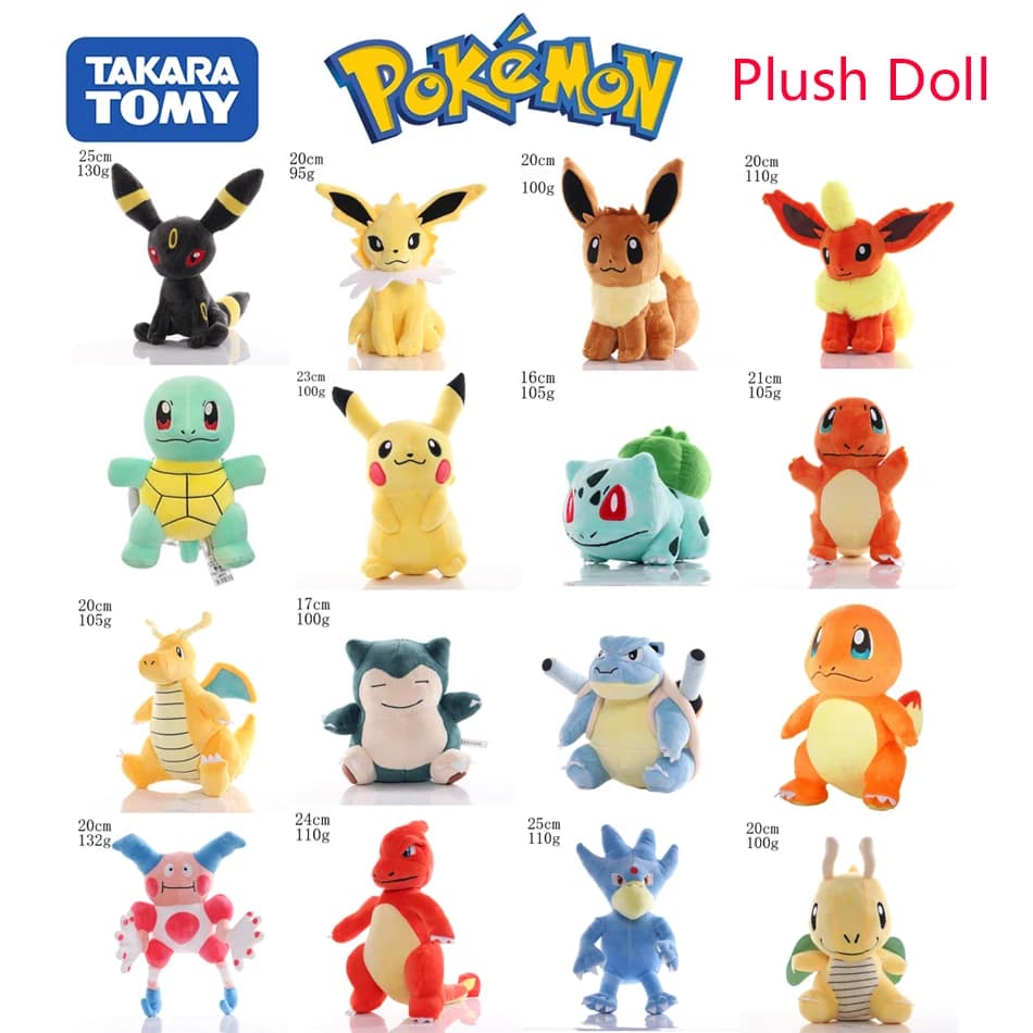 33 stile originale Pokemon peluche Charmander Squirtle Pikachu peluche Bulbasaur Anime peluche regalo del festival