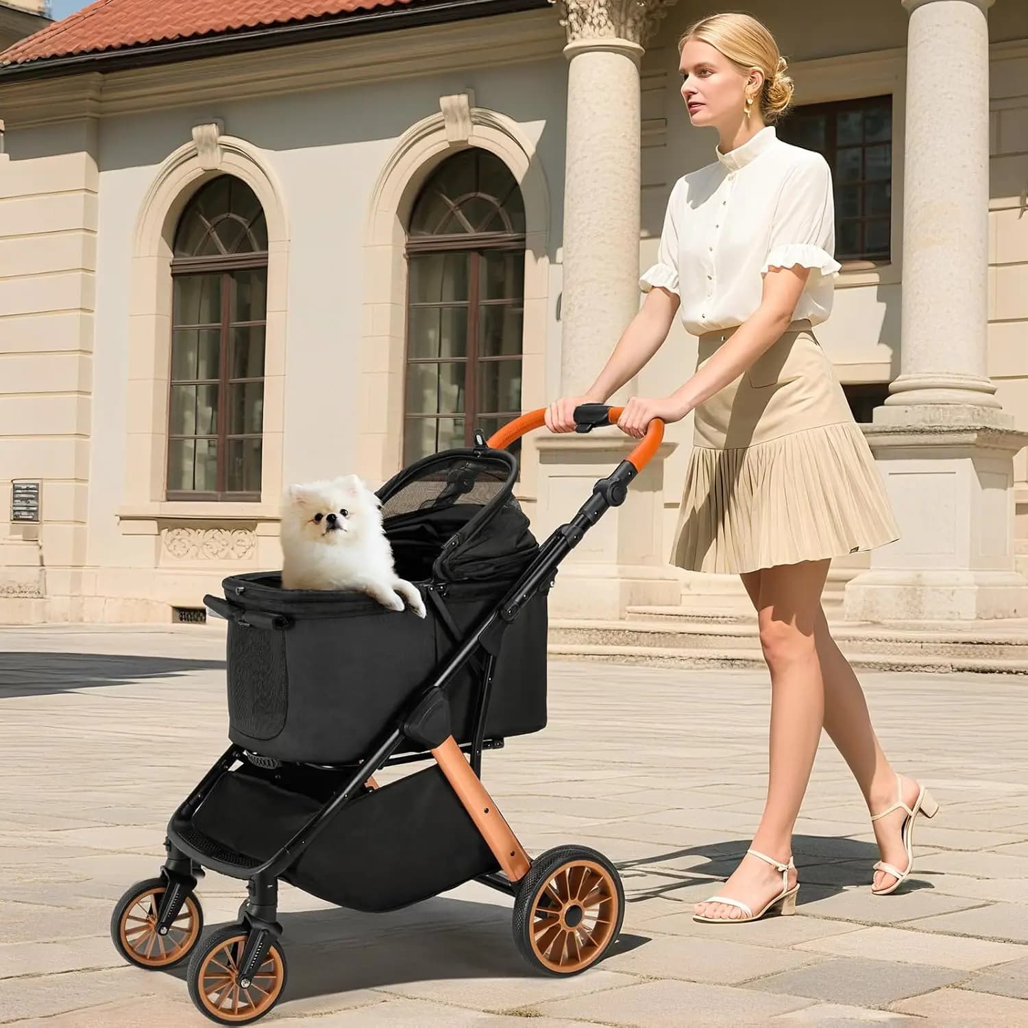 Passeggino per cani di piccola taglia media da 10 a 30 libbre, passeggini pieghevoli per gatti, marsupio rimovibile, passeggini per animali con custodia