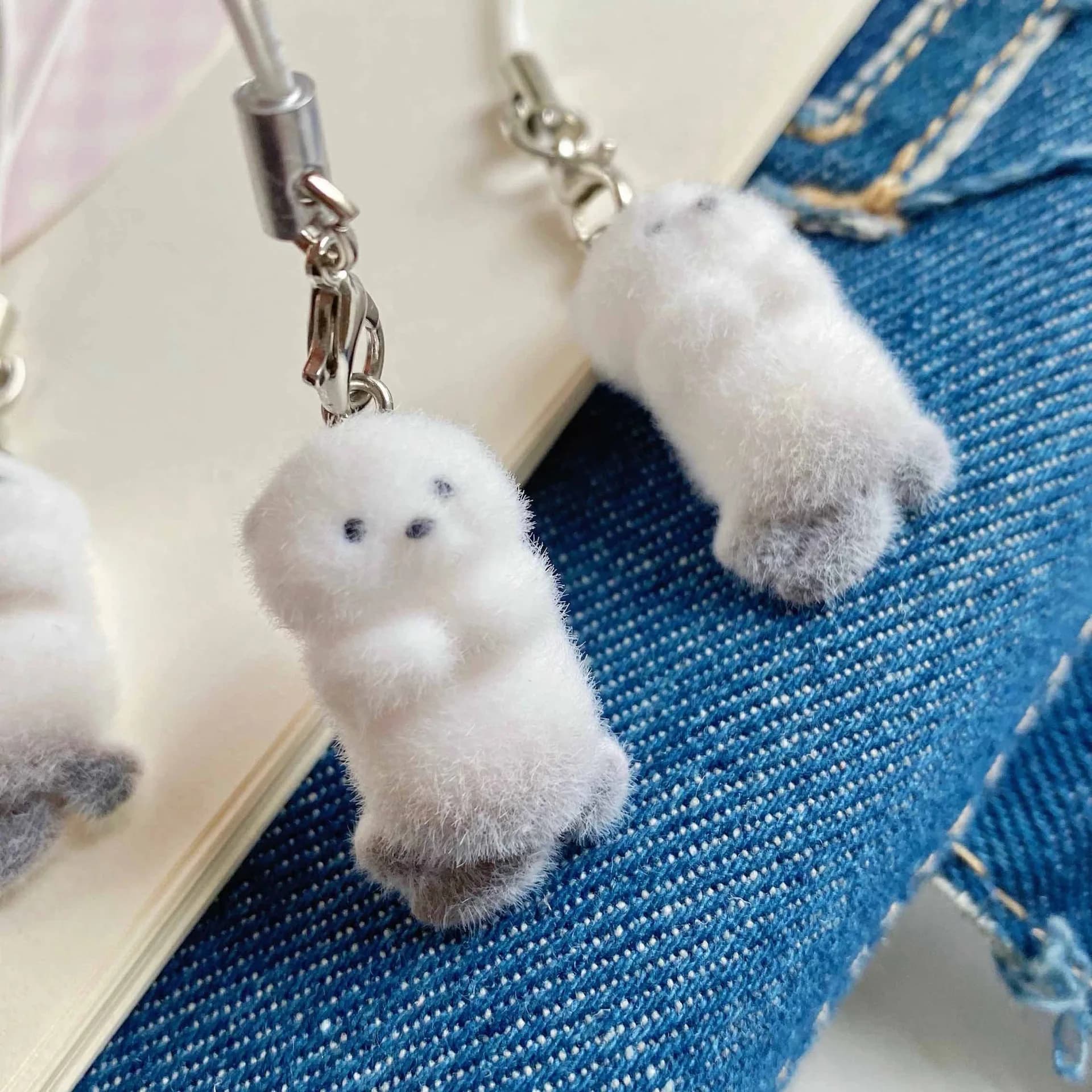 ns Style Simpatico sigillo a forma di portachiavi 3D con ciondoli per telefono, cinturino in peluche Kawaii, ciondolo floccato per zainetto Airpods