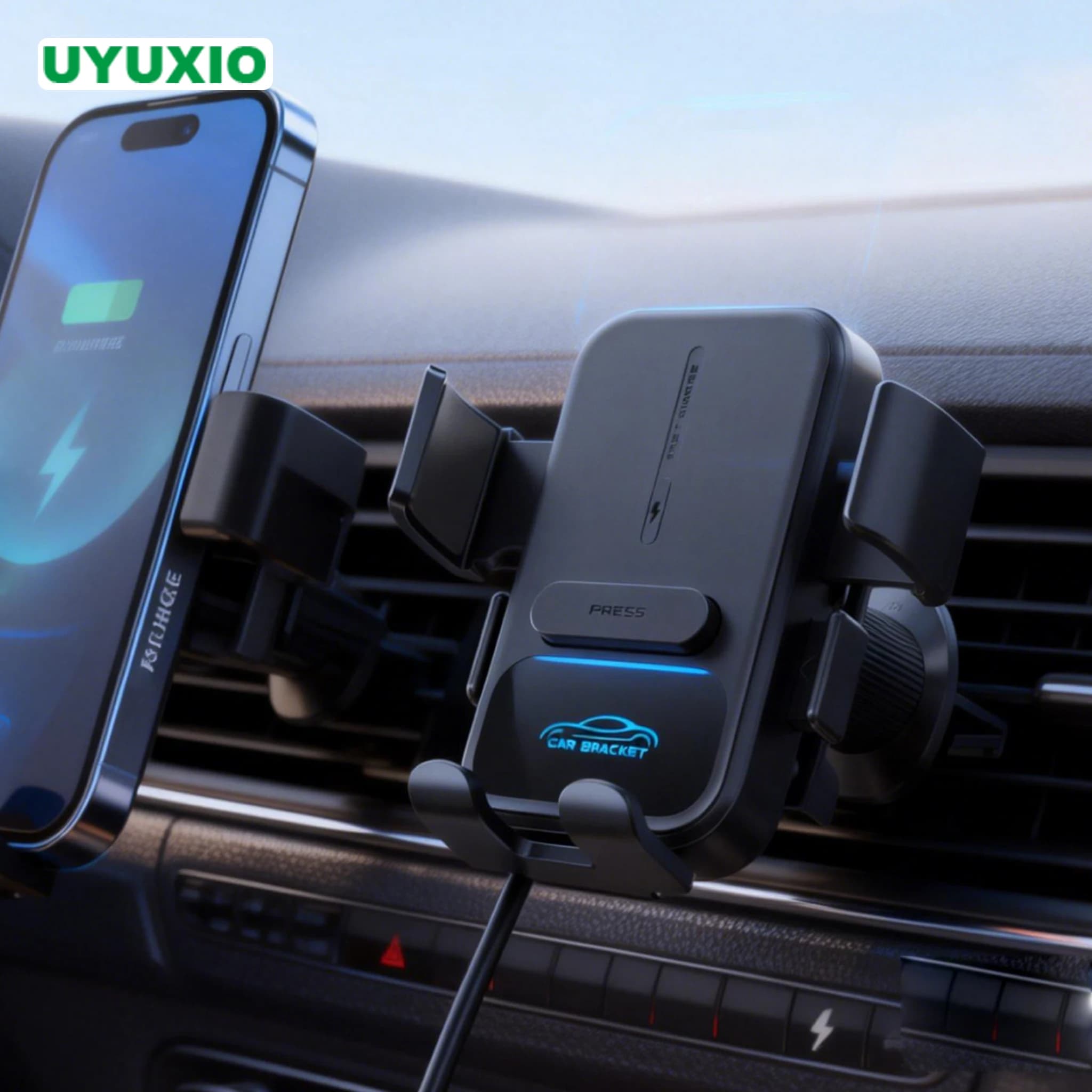 UYUXIO Wireless Charger for Cars with Hand Support for Air Mousetto, Quick Charging, for Samsung, Android and iPhone Phones