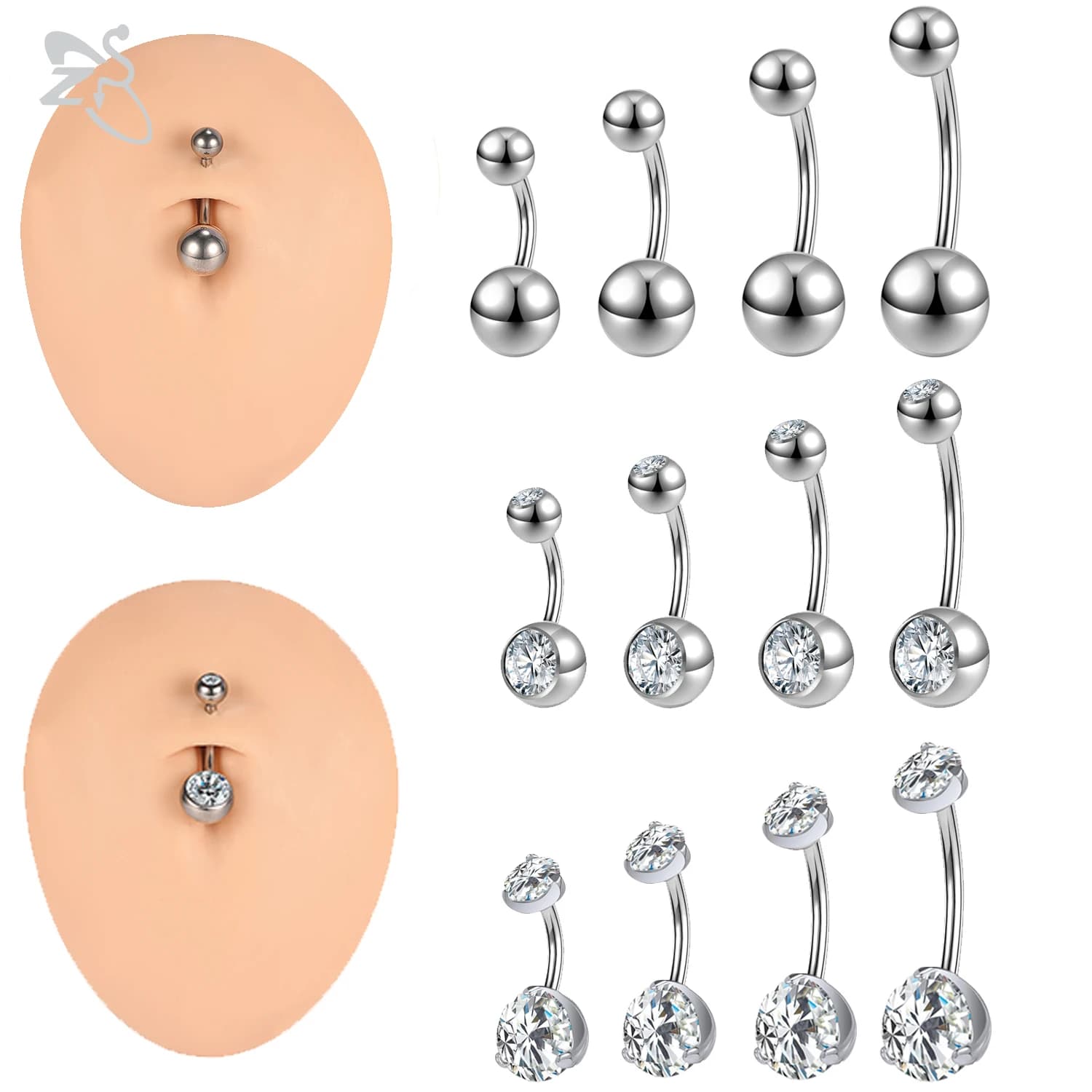ZS 1PC 14G G23 Anello di pancia in titanio per le donne Ragazze Orecchini con filettatura interna in cristallo 8/10/12/14mm Anello per ombelico Gioielli per il corpo