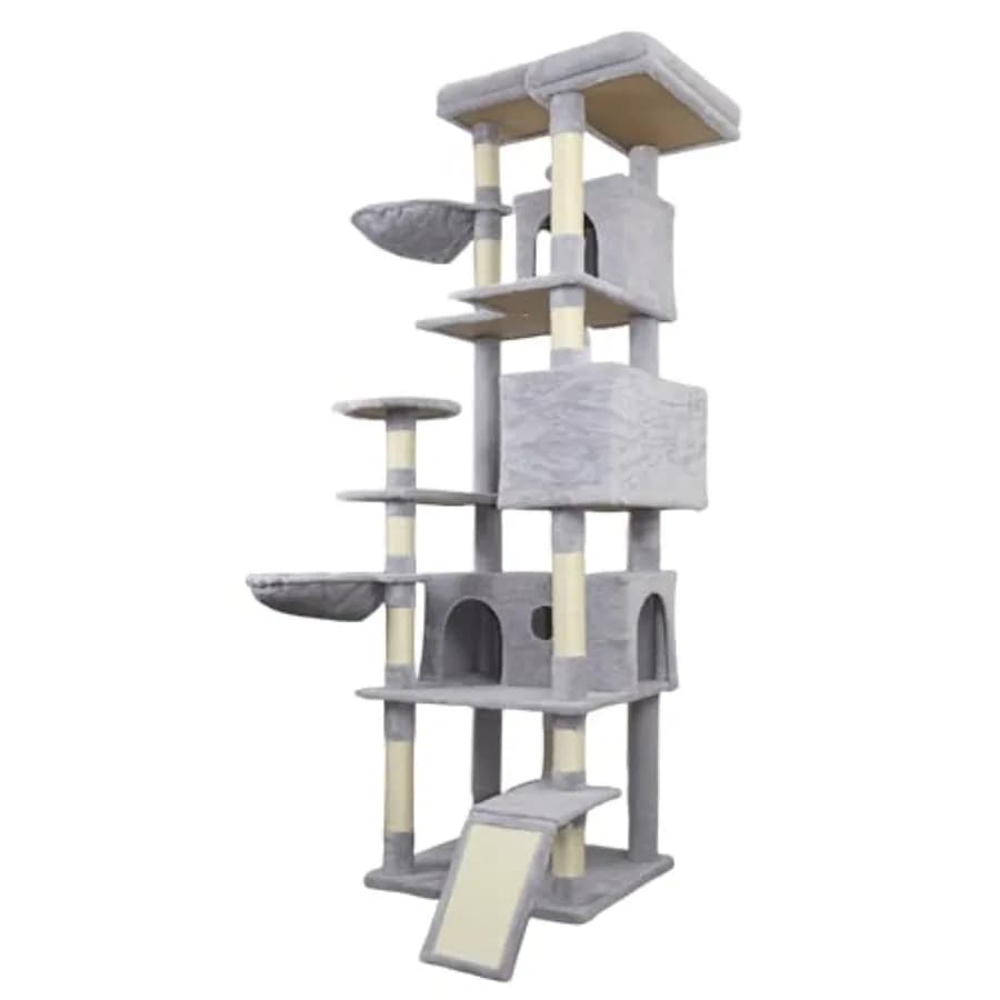 Albero per Gatti Extra-Large Grigio Scuro 84 con Spazi Abitabili, Tiragraffi in Sisal, Amaca e Piattaforma Superiore per Gatti Multipli da Interno