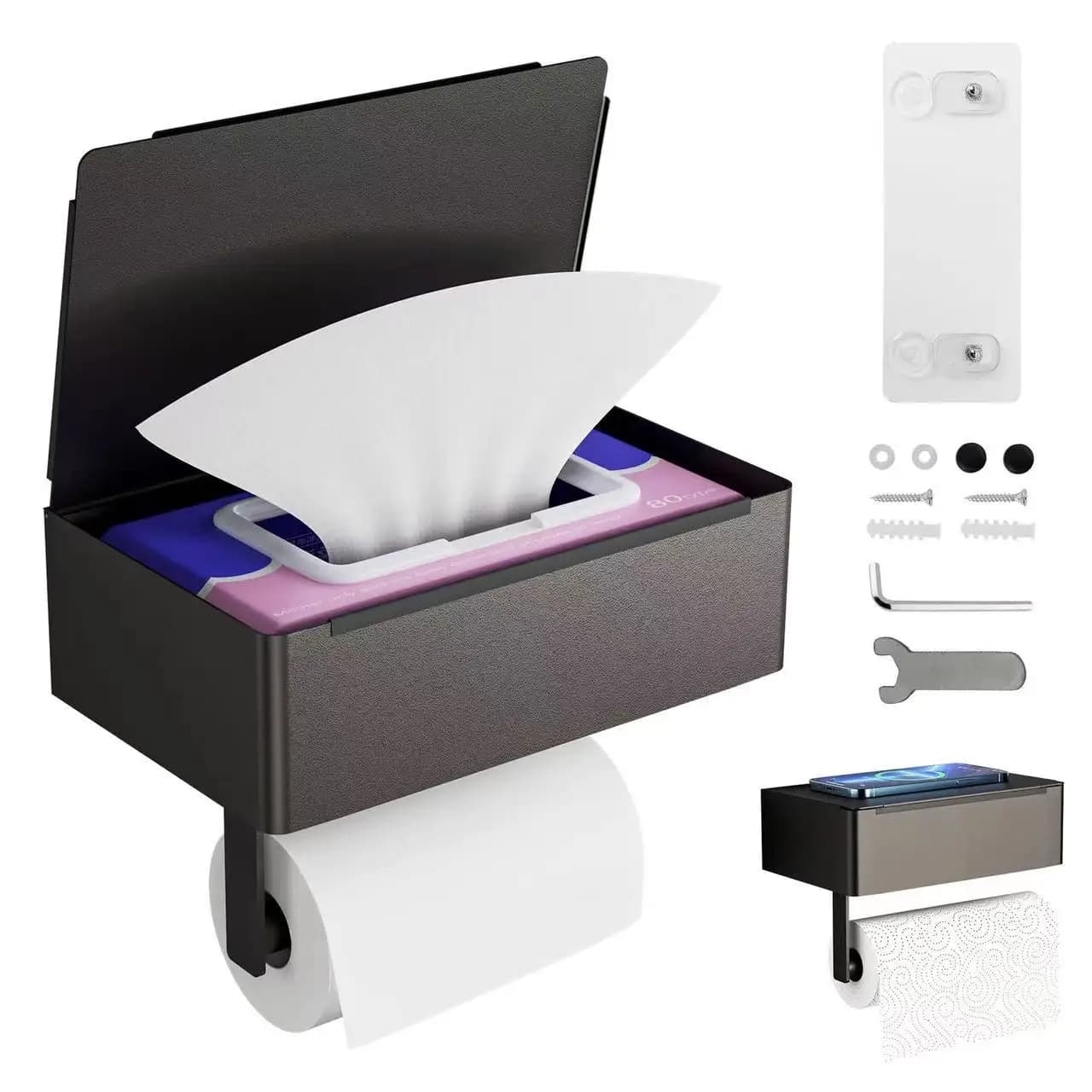 Stainless steel tissue box, toilet paper holder, storage rack roll holder box roll holder
