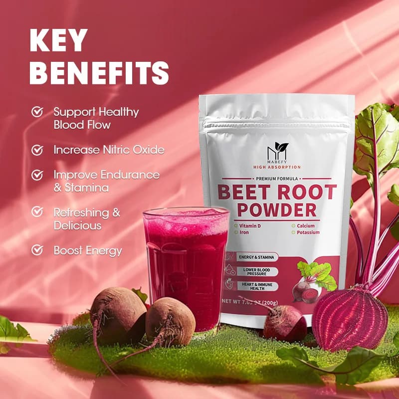 Beetroot root supplement containing calcium, potassium, iron and vitamin D improves liver health and blood flow prevents constipation