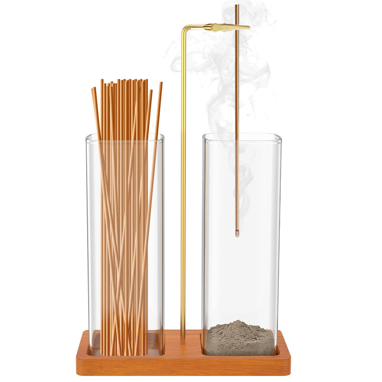 Portaincenso 2 in 1 per bastoncini, bruciatore di incenso anti-cenere volante con raccoglitore di cenere in vetro e organizer per bastoncini, per yoga e decorazioni per la casa