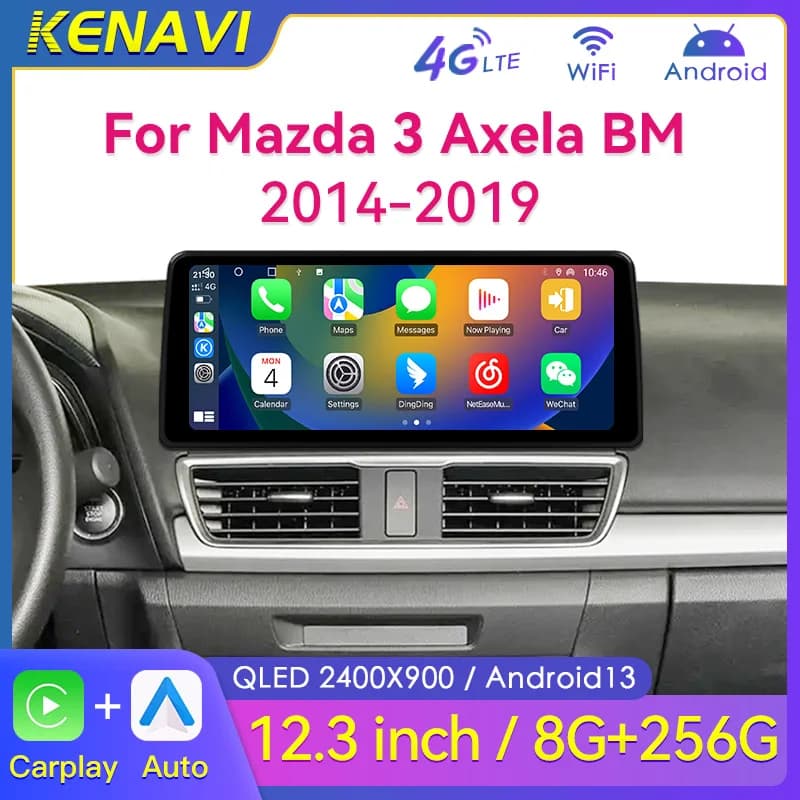 Autoradio Android 2 Din da 12,3 pollici per Mazda 3 Axela BM 2014 2015 2016 2017 2018 2019 Lettore multimediale multimediale Navigazione GPS Carplay Autoradio Unità principale con touch screen