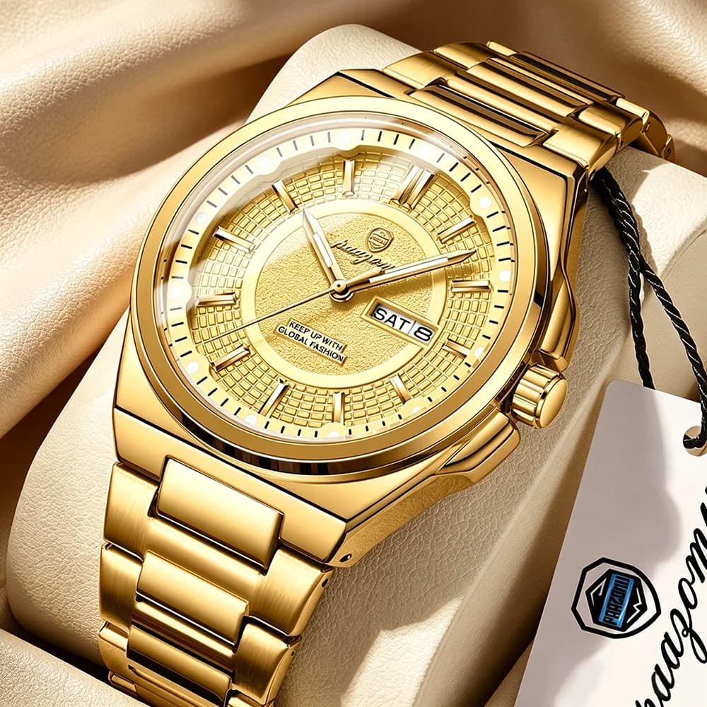 PAAZOMU Top Business Men Wristwatch Stainless Steel Waterproof Luminous Casual Man Watch Date Week Stylish Men's Quartz Watches