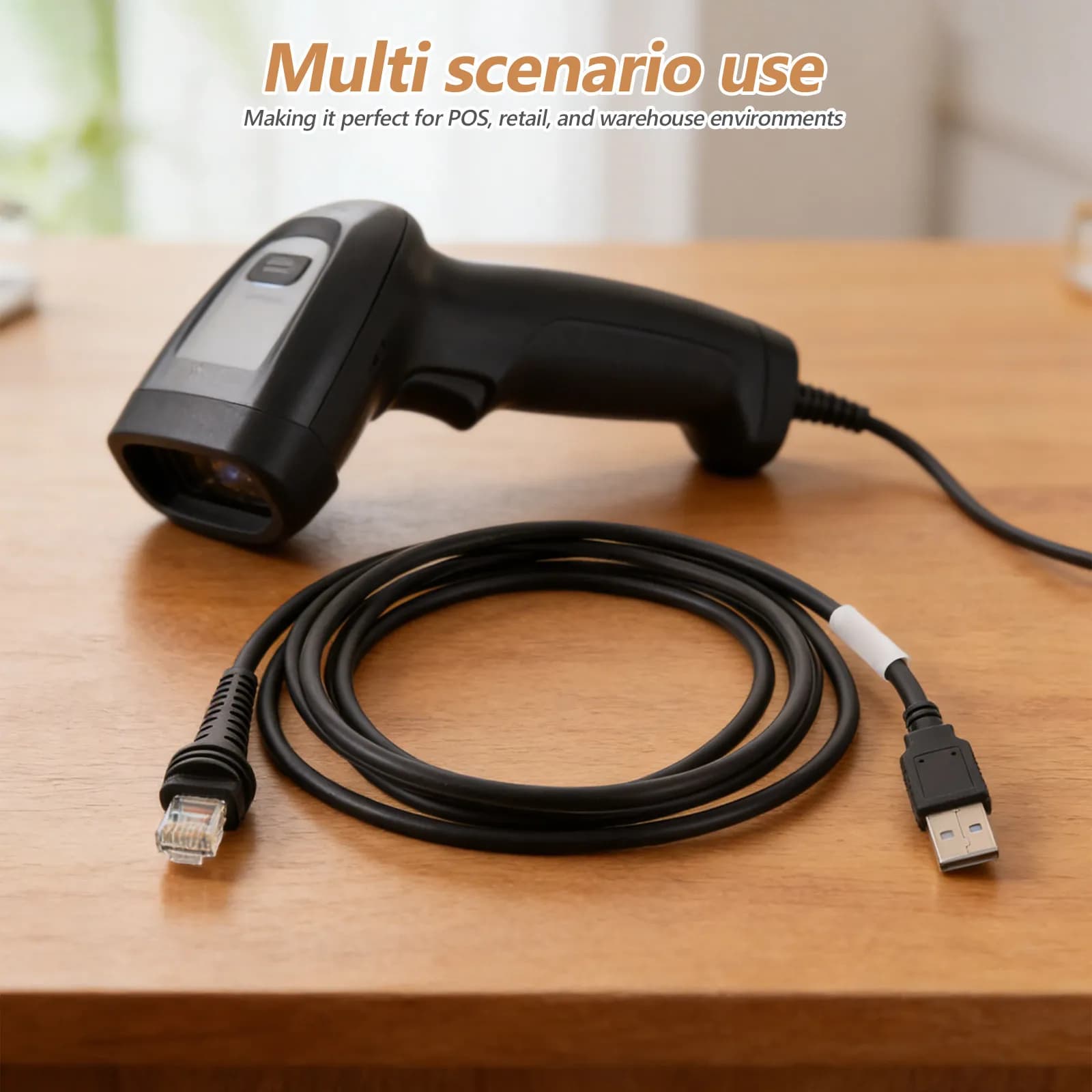 2M Shielded USB Barcode Scanner Cable USB A to Rj45 10 Pin High Speed Data Transmission Cord for Pos Terminal Cash Register