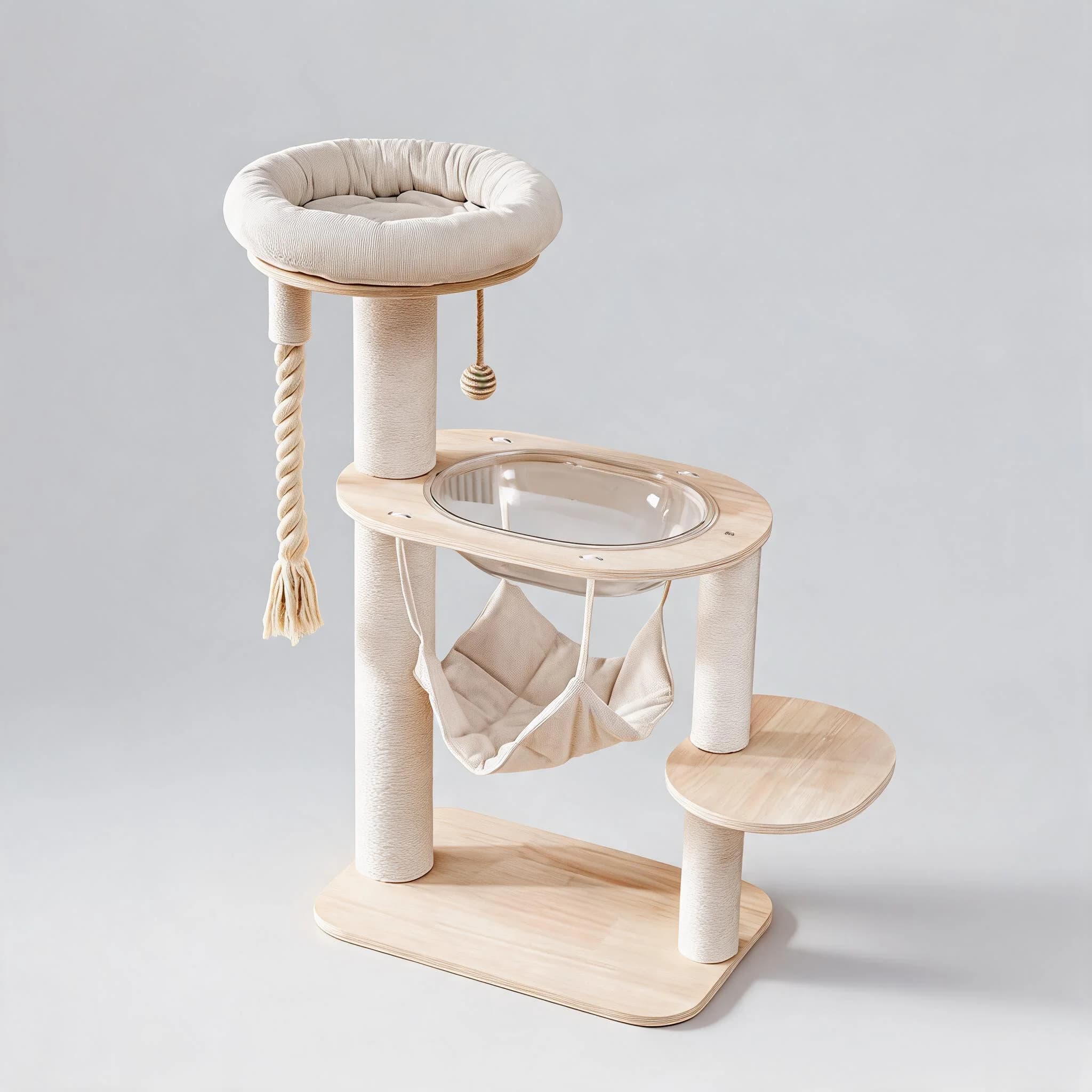 Luxury Large 104cm Multi-Layer Wood Cat Climbing Frame Modern Cat Tower Space Capsule Hammock Perch Premium Sisal Scratching