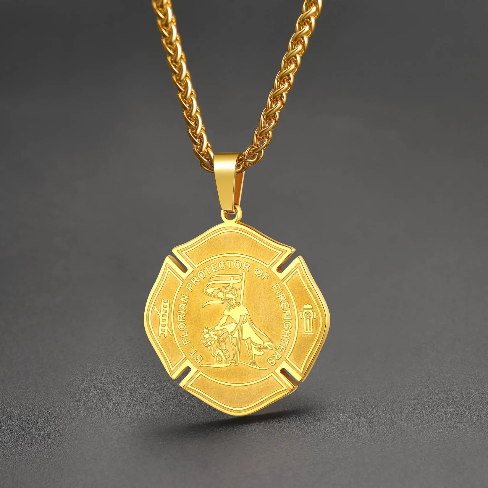 Collane con ciondolo St.Florian Patron Saint Talismano in acciaio inossidabile per vigili del fuoco Scudo di protezione Medaglia Regalo di gioielli unisex