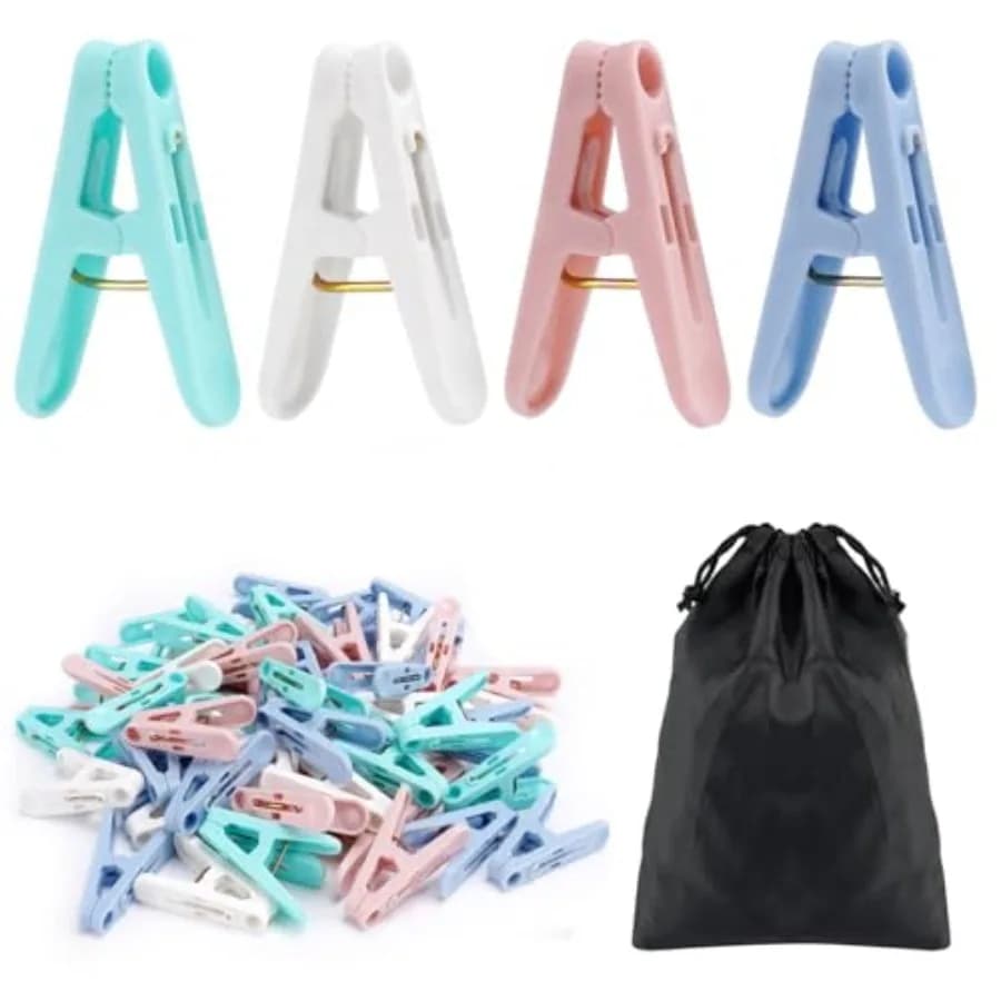56 Pcs Colorful Clothespins, Spring Clips 2 Inch Small Clothes Pin with Black Storage Bag - for Laundry, Drying Clothes, Home U