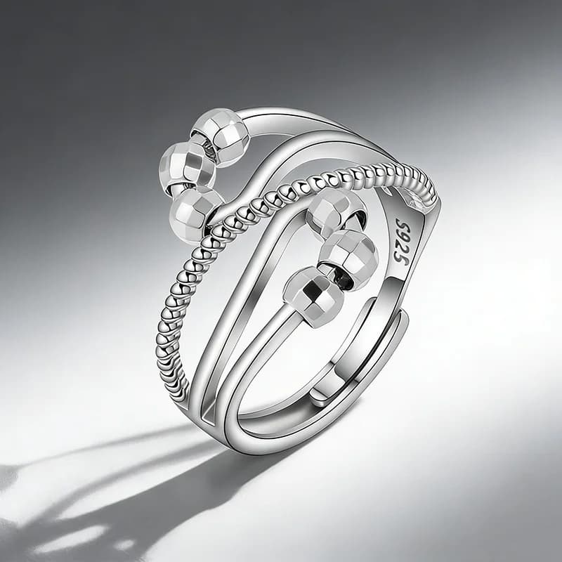 Anello Girevole con Perline Metalliche Geometriche, Gioiello Antistress per Donne, Accessorio Rilassante