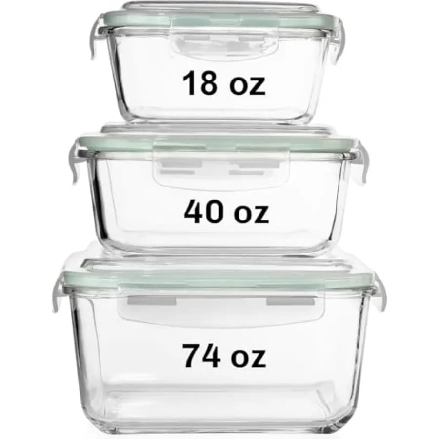 Set di 6 contenitori quadrati in vetro per alimenti con coperchi ermetici da 74, 40 e 18 oz, contenitori in vetro per la preparazione dei pasti, adatti per il congelatore.