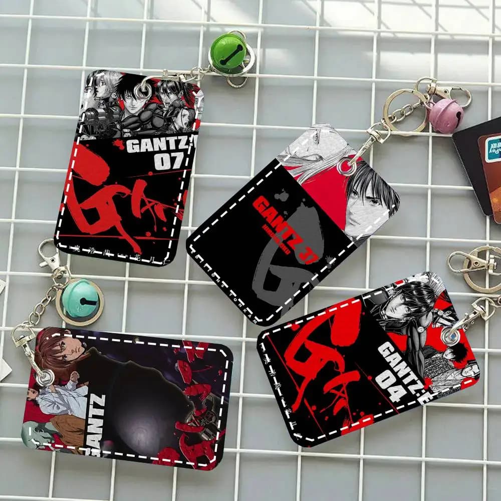 1pc G-GANTZs Classic Anime Hot Card Case Keychain Access Card Bag Key Tag Ring Leather Card Holder Key Ring Access