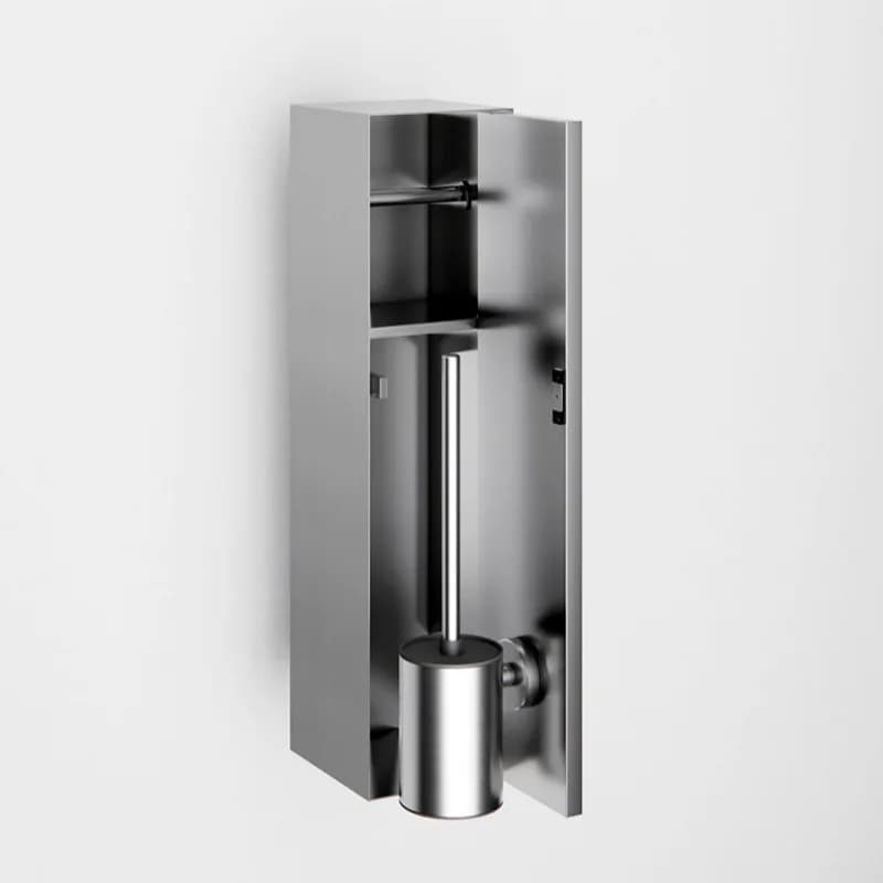 Mobiletto da bagno a nicchia in acciaio inox con porta scopino integrato e porta fazzoletti, nicchia per WC.
