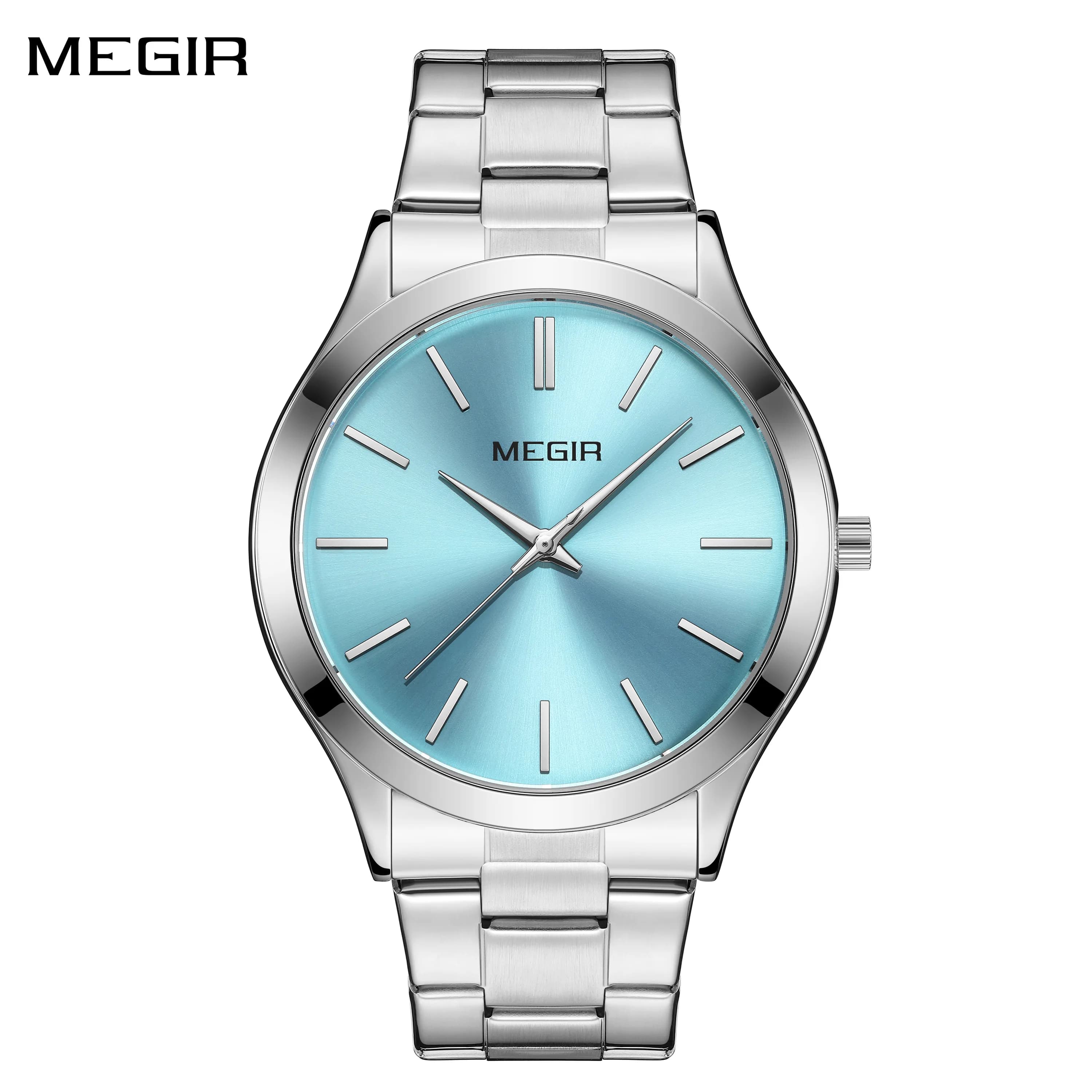 MEGIR Big Dial Men's Sport Wristwatches Classic Casual Business Quartz Watches Stainless Steel Bracelet Clock Montre Homme