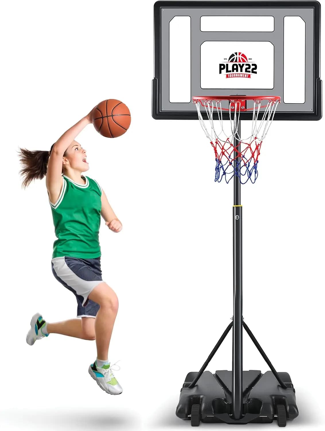 Canestro da Basket per Bambini - Tabellone da 33 Pollici, Regolabile 70-84 Pollici, Portatile con Base Riempibile per Giardino, Vialetto, Interni