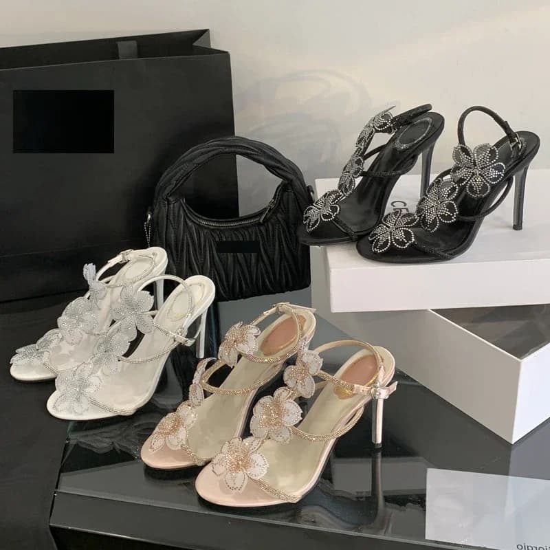 Sandali da donna Aneikeh sexy con punta aperta, cristalli e fiocco a farfalla, cinturino sottile, tacco a spillo, fibbia, scarpe da sera/banchetto/stripper