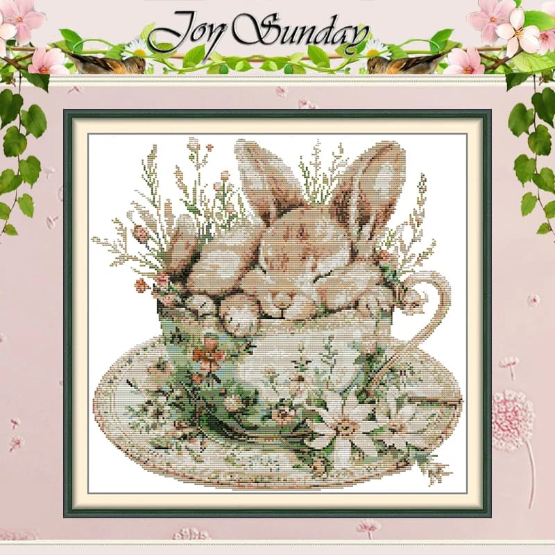 Little Rabbit in A Cup Patterns Counted Cross Stitch Set DIY 11CT 14CT 16CT Stamped DMC Cross-stitch Kit Embroidery Needlework