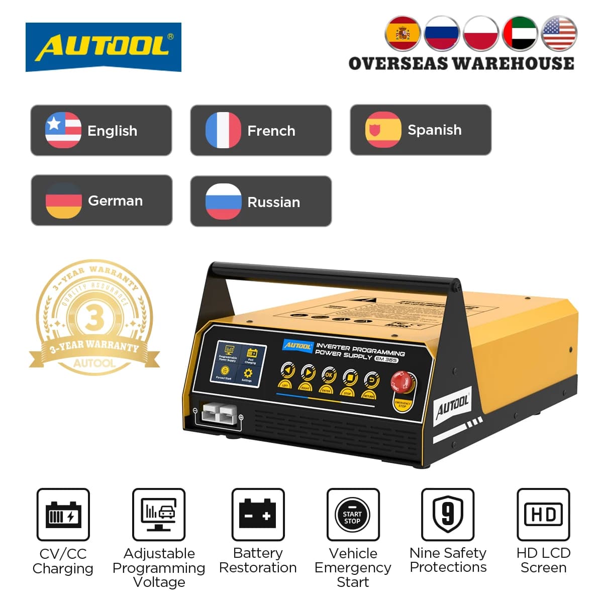 Alimentatore di programmazione AUTOOL 400A e caricabatterie per batterie 12V e avviatore di emergenza per auto Trasformatore di tensione regolatore EM365 110/220V