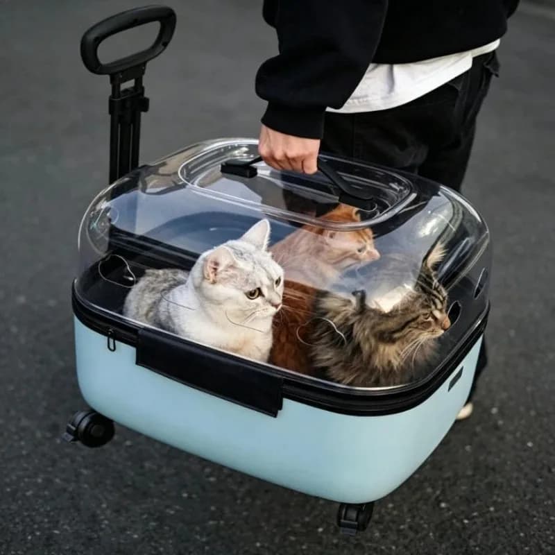 Large Capacity Double Pet Stroller Trolley Bag, Foldable Travel Carrier Cart for Dogs Cats Multi-Pet Outdoor Trip Supplies