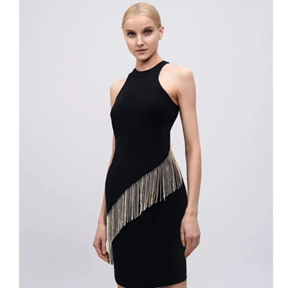Elegant Black Bandage Slim Fit Sleeveless Sequin Dress Fashionable New Arrival Ideal for Weddings Parties And Anniversaries