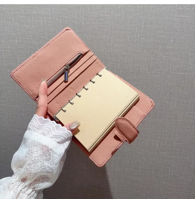 Agenda A7 2026 in Pelle Pieno Fiore Rosa Antico, Quaderno con Anelli, Diario, Forniture per Journaling, Cancelleria Kawaii