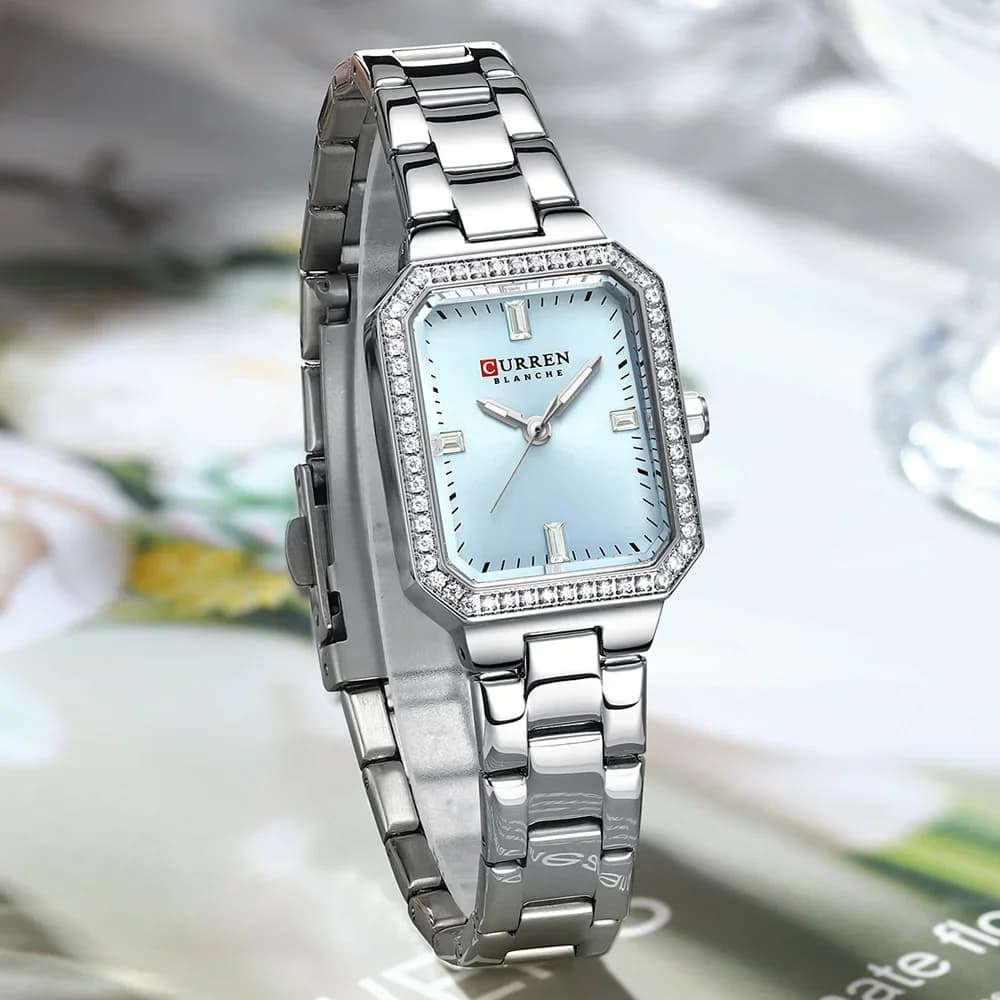CURREN 9102 Luxury Brand Women's Watch Simple Square Dial With Random Quartz Waterproof Watches With Sparkling Water Diamonds For Women