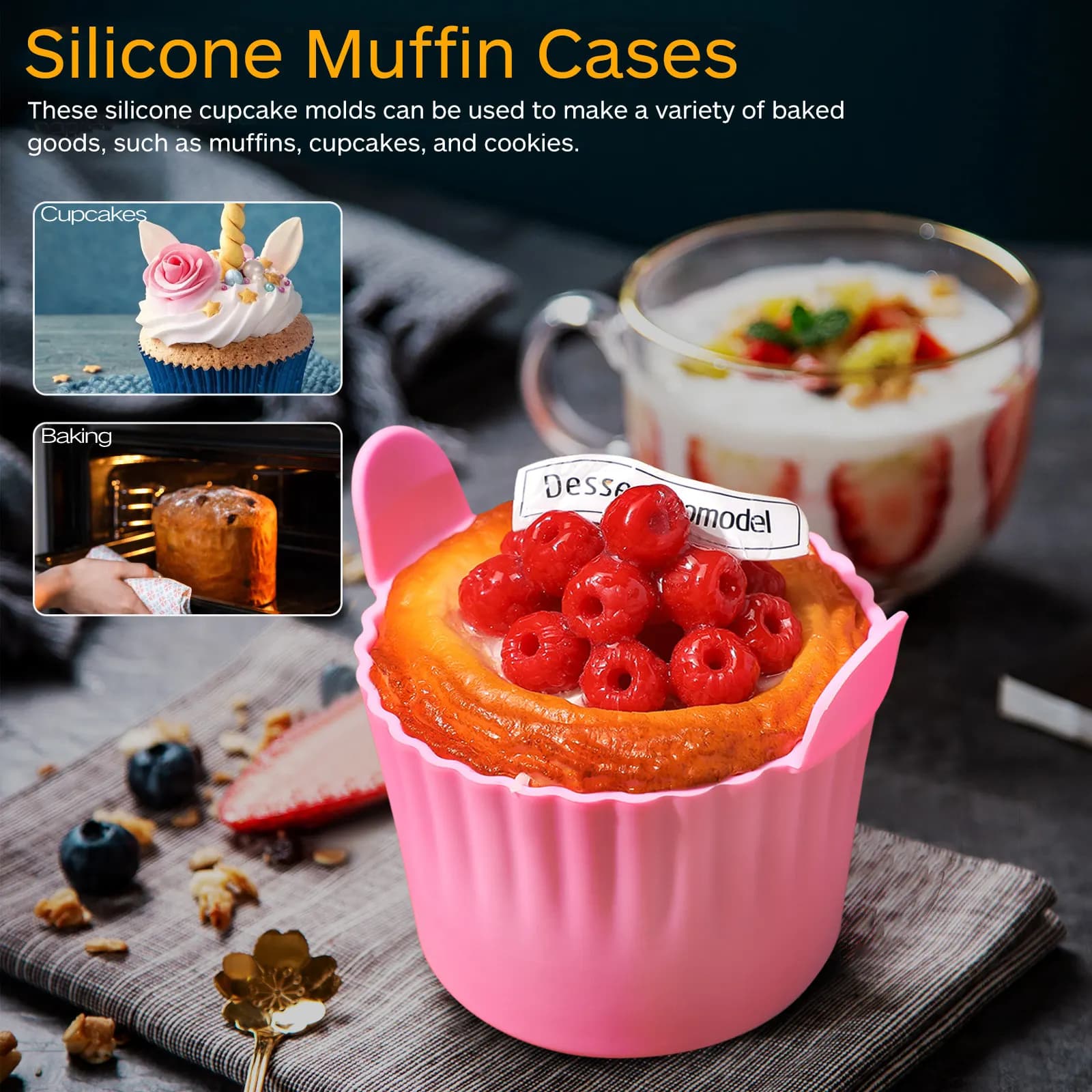 4 Pieces Silicone Stamps for Muffin, Heat Resistant, Flexible, for Air Fryer, Cupcake, Oven, Microwave, Dishwasher Washing Machine