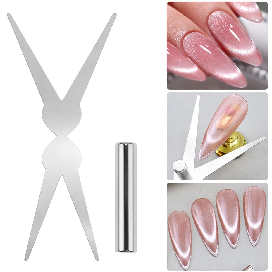 2 pcs set of magnets for cat eyes magnetic tools for nails shaped double head scissors french tips effect nail polish magnetic gel for artistic nails manicure
