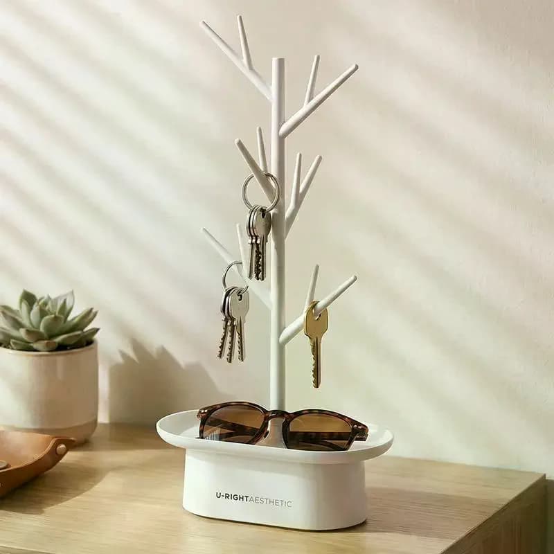 Portagioie a forma di albero con vassoio portaoggetti per collane, orecchini e anelli