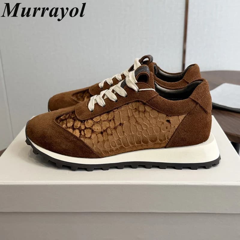 Sneakers Women Suede Flat Thick Bottom Lace Up Breathable Running Casual Shoes Ladies Flats Spring Autumn Daily Walking Shoes
