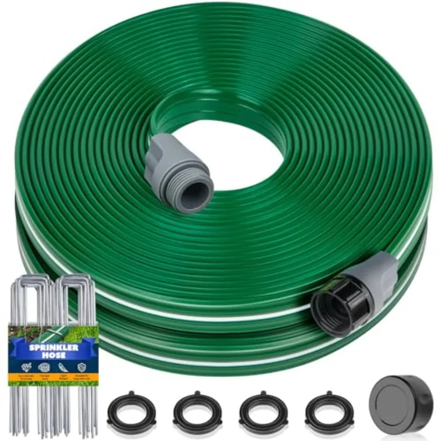 Sprinkler Hose with Holes 50FT, Heavy Duty Watering Garden Hose, High-Efficiency Sprinklers System for Lawn and Garden with Sta