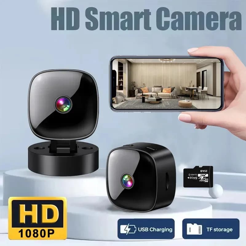 Mini telecamera WiFi HD 1080P Telecamera per visione notturna a infrarossi 360 ° Telecamera di sorveglianza WiFi wireless con protezione di sicurezza domestica ruotabile
