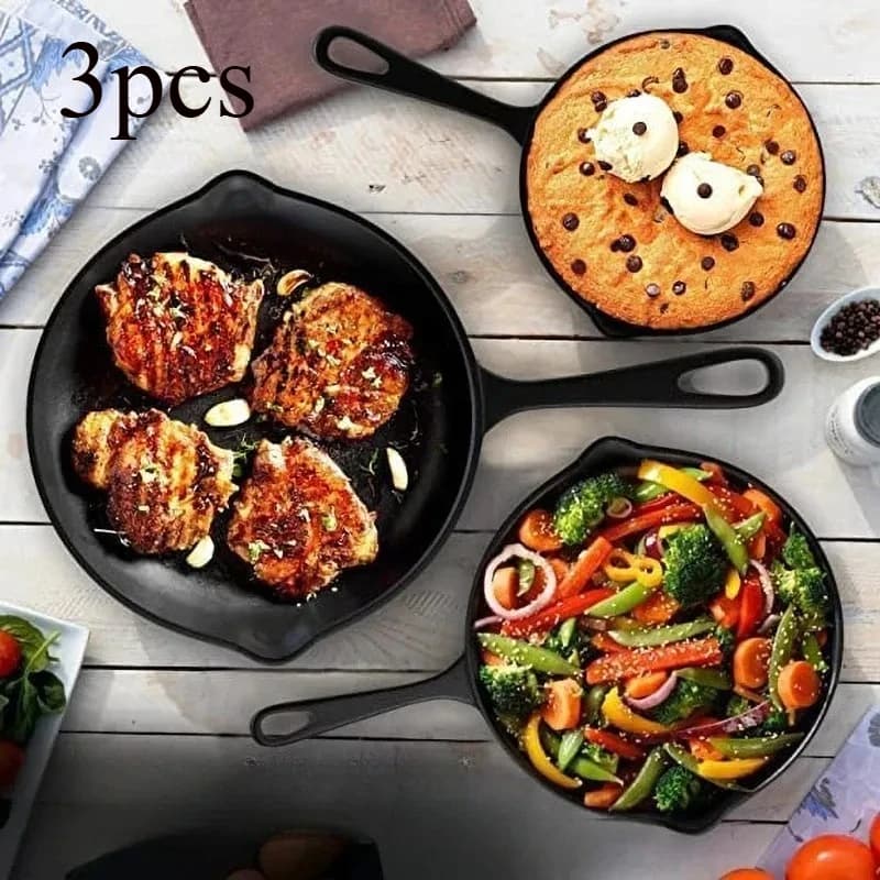 Resistant cast iron pan 14/16/20 cm, pre-timed non-stick pan - For induction, gas, oven, camping and kitchen