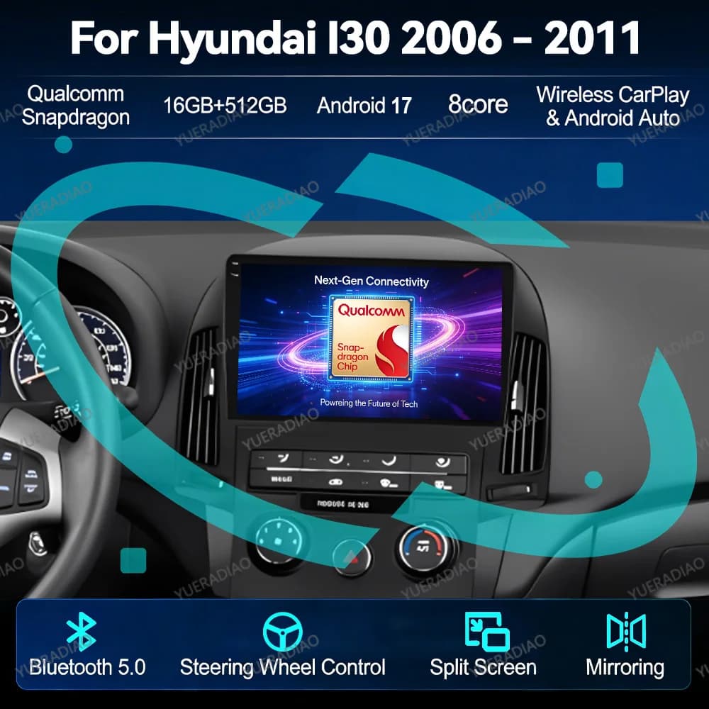 Android 17 Car Radio For Hyundai I30 I30 2006 - 2011 Backup Camera Touch Screen Carplay Multimedia Central 2DIN 2K QLED BT DVD