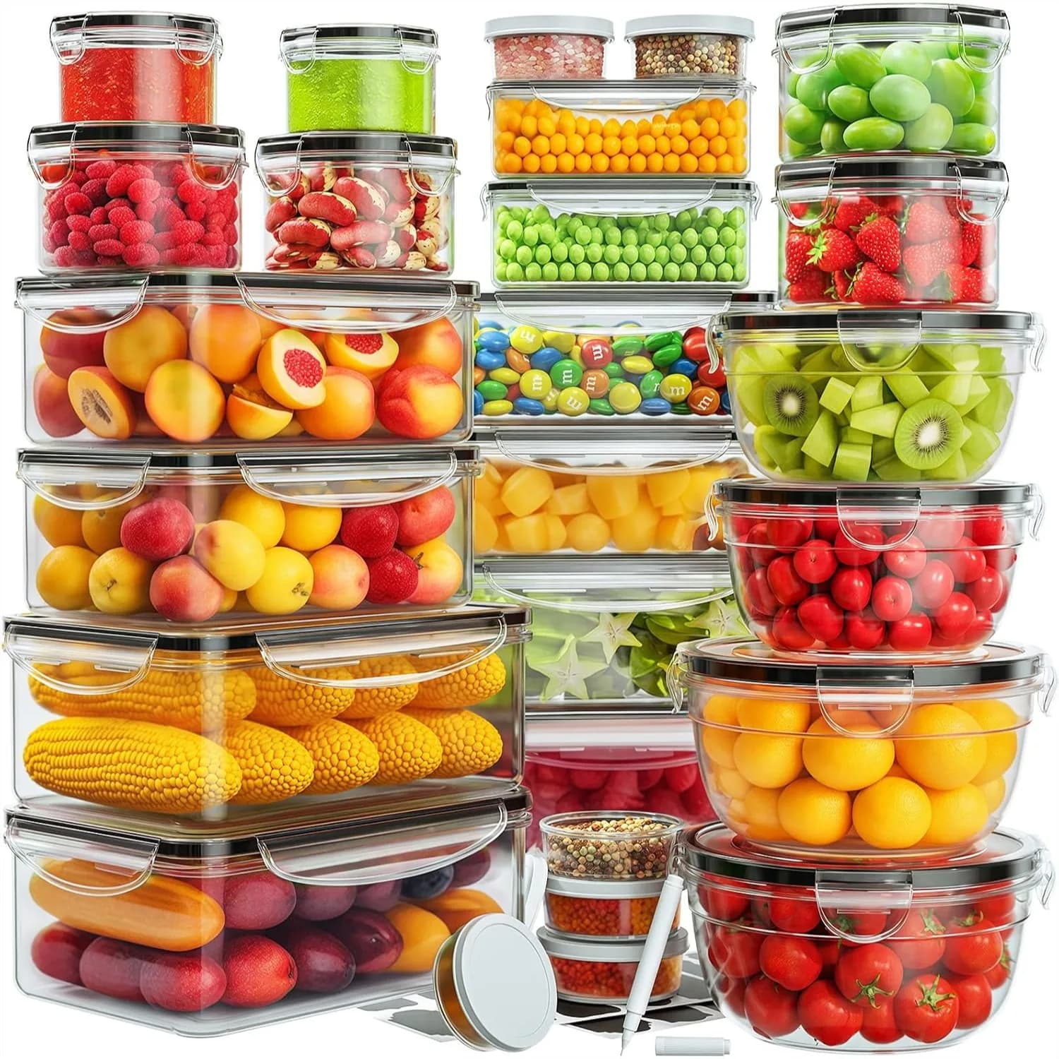 52 PCS Food Storage Containers with Airtight Lids Reusable Plastic Leakproof Meal Prep for Kitchen Organization Microwave
