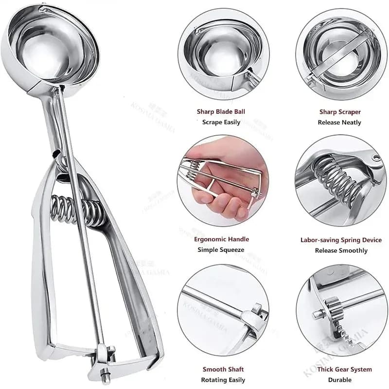 Cucchiaio per Gelato in Acciaio Inox, Formine per Cubetti di Ghiaccio da 4, 5, 6 cm, Stampo per Ghiaccio Fai-da-Te, Accessori da Cucina