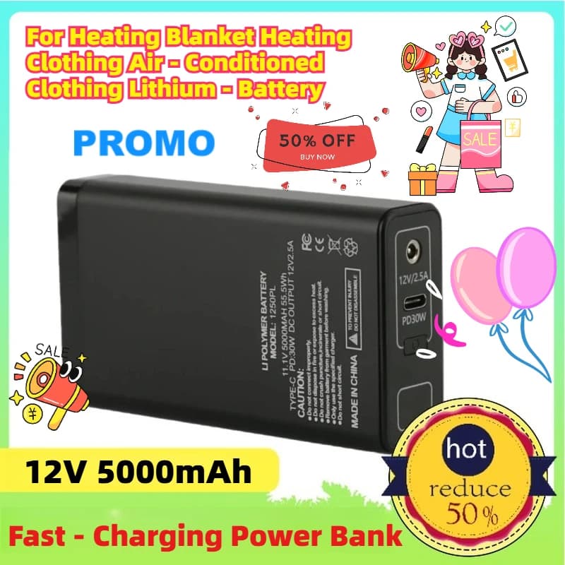 5000mAh 12V 36W per riscaldamento coperta riscaldamento abbigliamento aria condizionata abbigliamento al litio - batteria ricarica rapida Power Bank