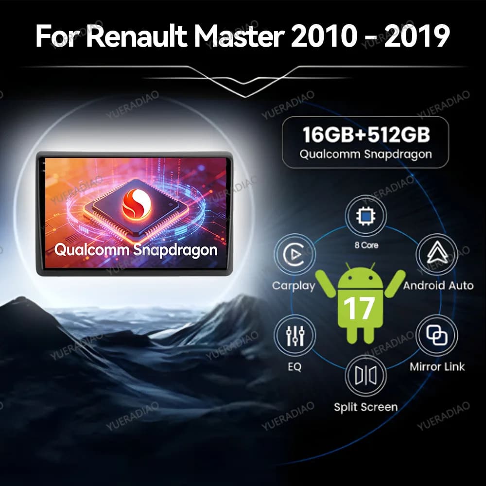 Android 17 Car Radio For Renault Master 2010 - 2019 For Nissan NV400 2010 - 2020 For Opel Movano 2 2010 - 2019 QLED GPS NAVI BT